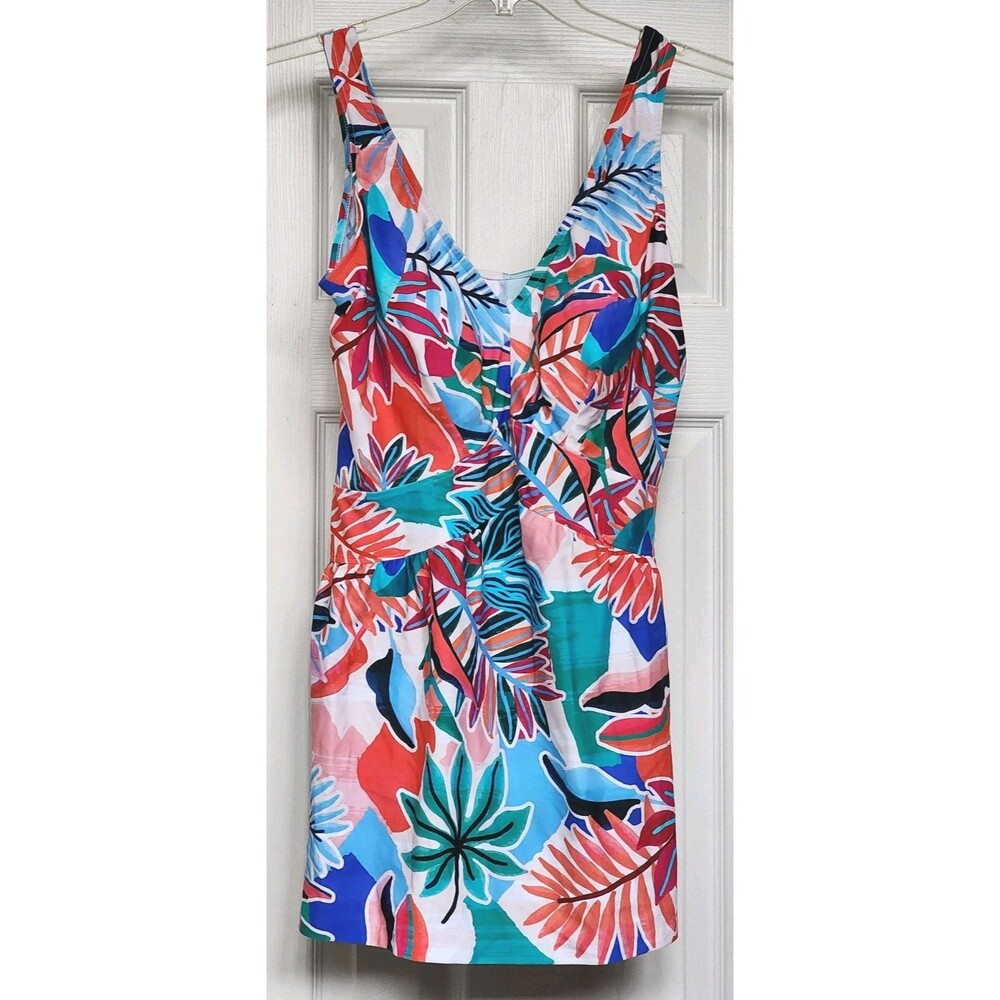 Maxine Of Hollywood Swimsuit Women's 16 Multicolor Tropical Tummy Control NWT